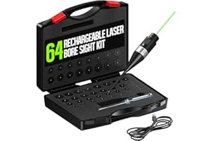 Feyachi Rechargeable Laser Bore Sight Kit with 64 Adapters fit 0.17 to 12 GA Calibers Green/Red Multi-Caliber Laser Bore Sighting Kit