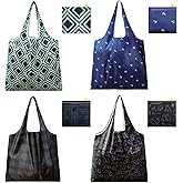 GAUENEEN 4 Pcs Reusable Grocery Bags, Foldable Shopping Bags Heavy Duty, Large Nano Bag Cute Tote Bag for Daily Shopping, Waterproof and Machine Washable