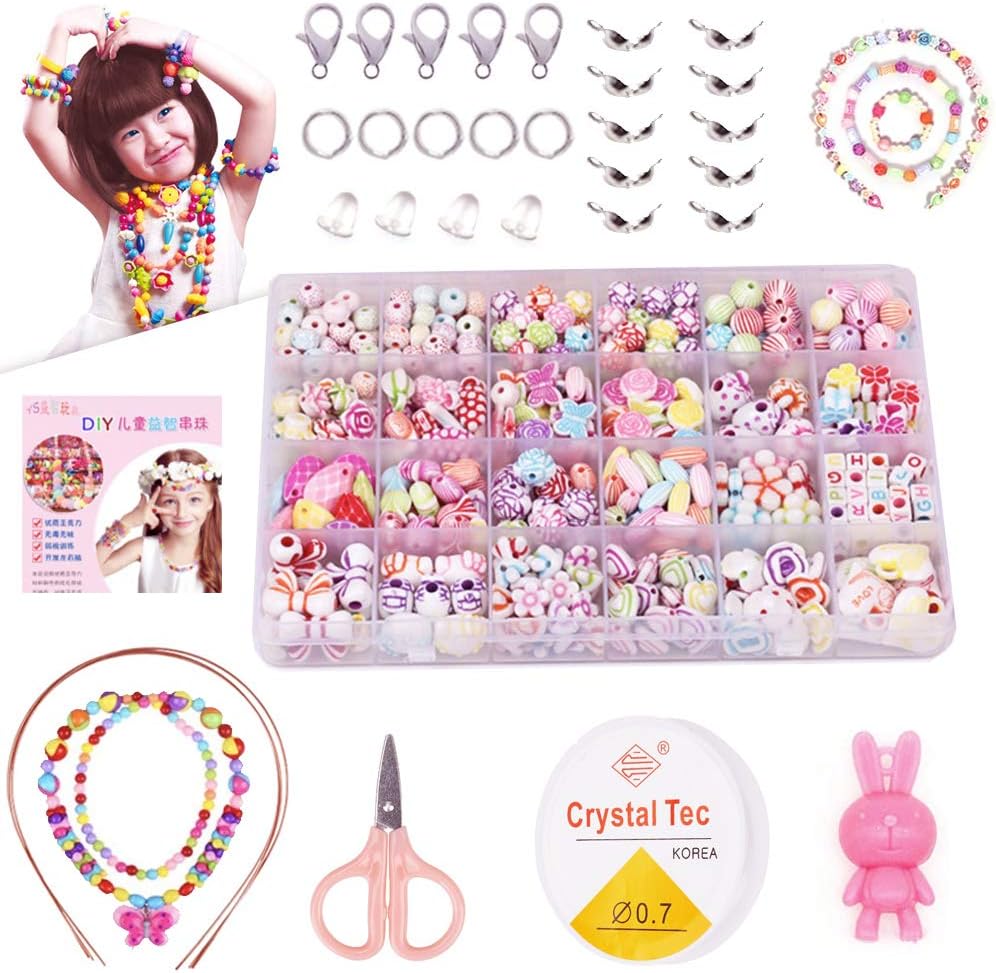 Sunshine smile DIY Armband Bunte perlen Set ,DIY Perlenschmuck für Kinder,Perlen zum auffädeln,Ketten basteln,Kinder schmuck mädchen,Perlen Basteln,24 Farben (1)
