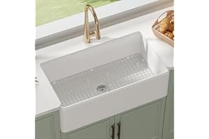 DEER VALLEY DeerValley 33 Inch White Farmhouse Sink for Kicthens, Fireclay Apron Front Single Bowl Kitchen Sink, Deep Drop In Farm Sink Undermount with Bottom Grid & Strainer
