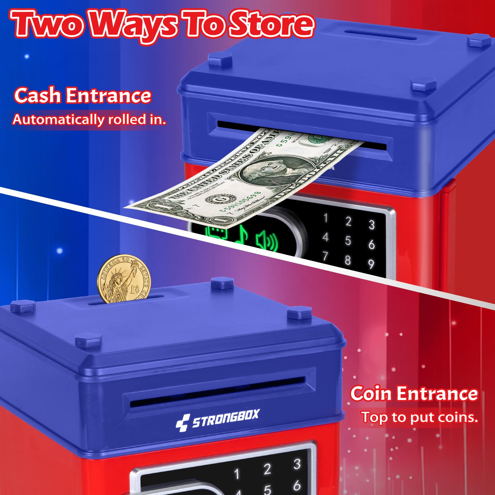 Piggy Bank for Kids, Touchscreen Money Bank Toys for 4 5 6 7 8 9 10 11 12 13 Year Old Boys Gift Ideas, Electronic Money Saving Box for Girls, Birthday Gifts for Boys ATM Machine for Kids
