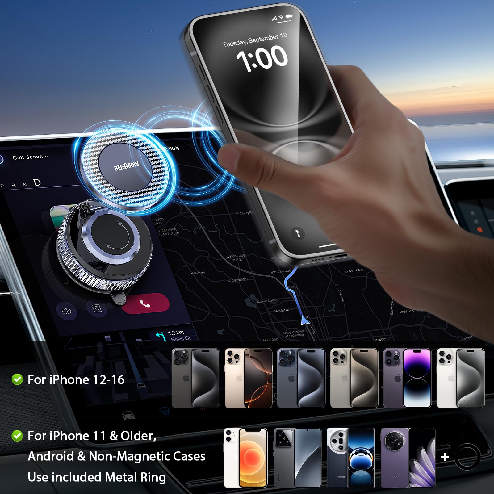 Car Phone Holder for Magsafe [96LBS Ultra Vacuum Suction+2800gf Ultra Magnetic] Car Phone Mount 360° Adjustable, Phone Holders for Your Car for iPhone 16 Pro Max 15 14 13 12 Plus (Carbon Fiber)