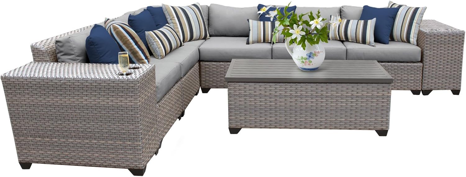 Amazon Com Tk Classics Florence 09b 9 Piece Outdoor Wicker Patio Furniture Set Garden Outdoor