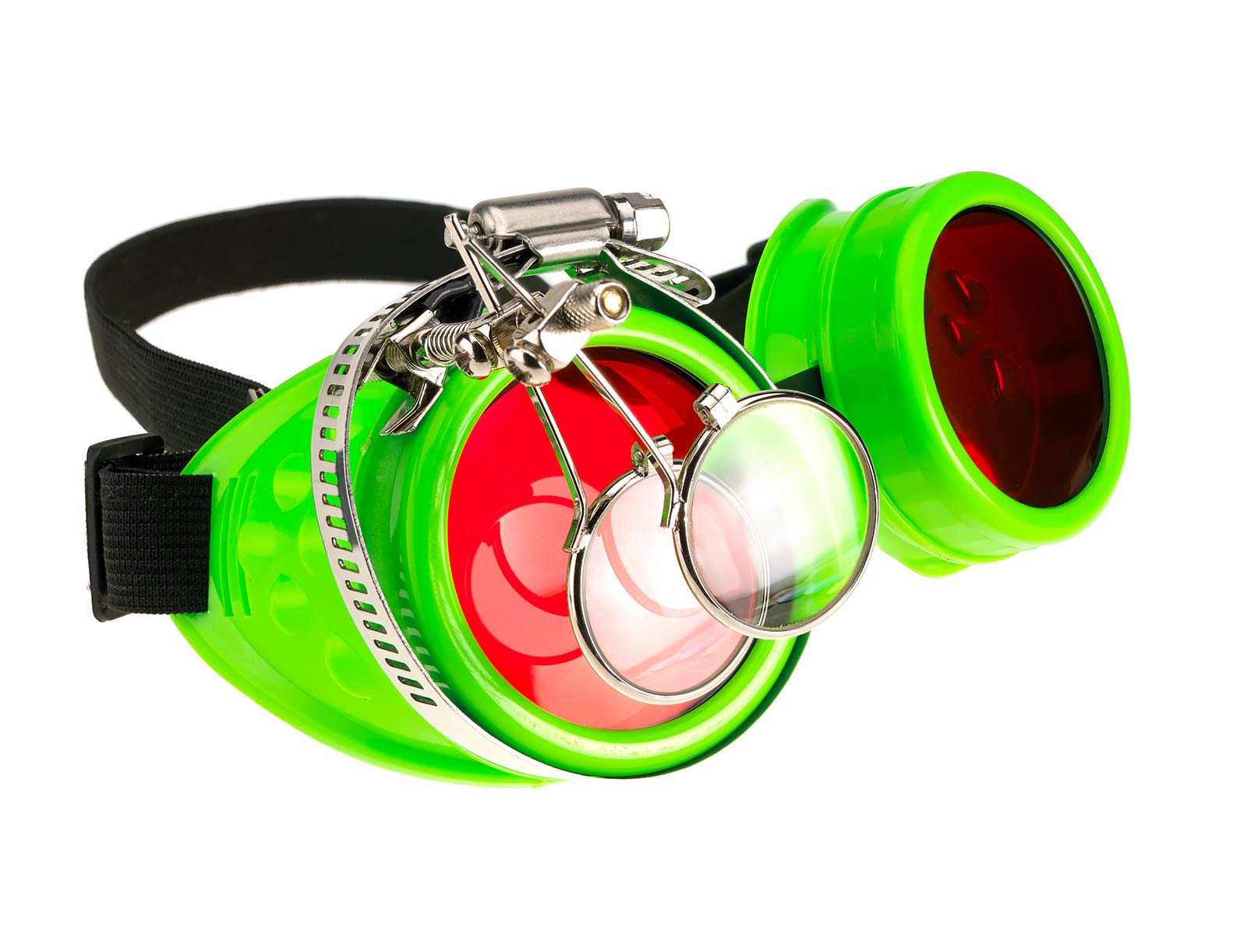 4sold Loupe Steampunk Black Cyber Goggles Rave Goth Vintage Victorian like Sunglasses (Eye Loupes Neon Green)