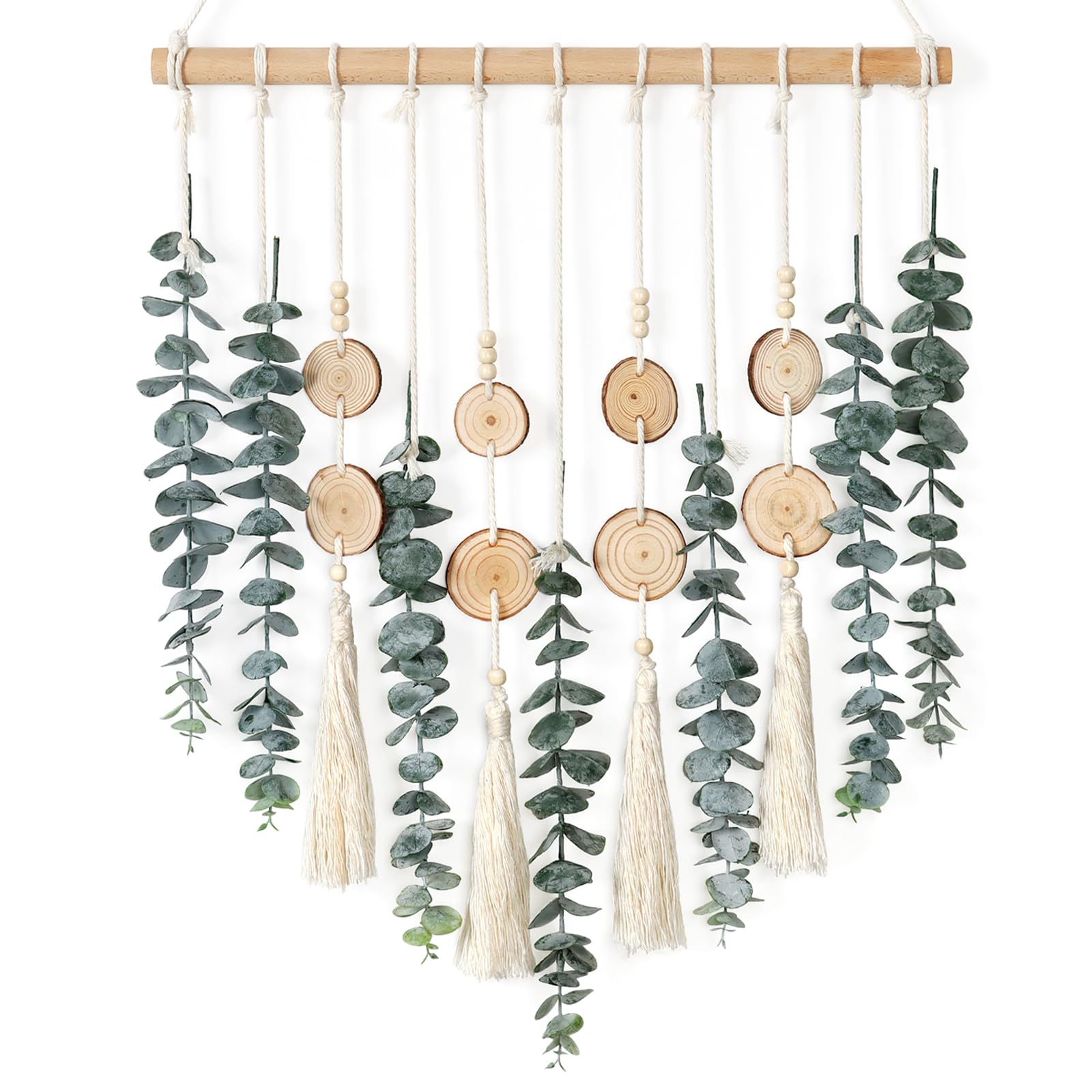 Weldomcor Artificial Eucalyptus Wall Hanging Decor Greenery Boho Chic Home Decorations Farmhouse Rustic Plants with Wooden Stick for Bedroom Living Room Apartment Ornament Gift (Green-3)