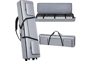 ALEEMIN 88 Key Keyboard Case with Wheels (53"x14.5"x7") | 88 Key Keyboard Rolling Bag with 3-Pocket | Soft Padded 88 Key Keyboard Case Keyboard Roller Gig-Bag with Handles & Adjustable Shoulder Straps