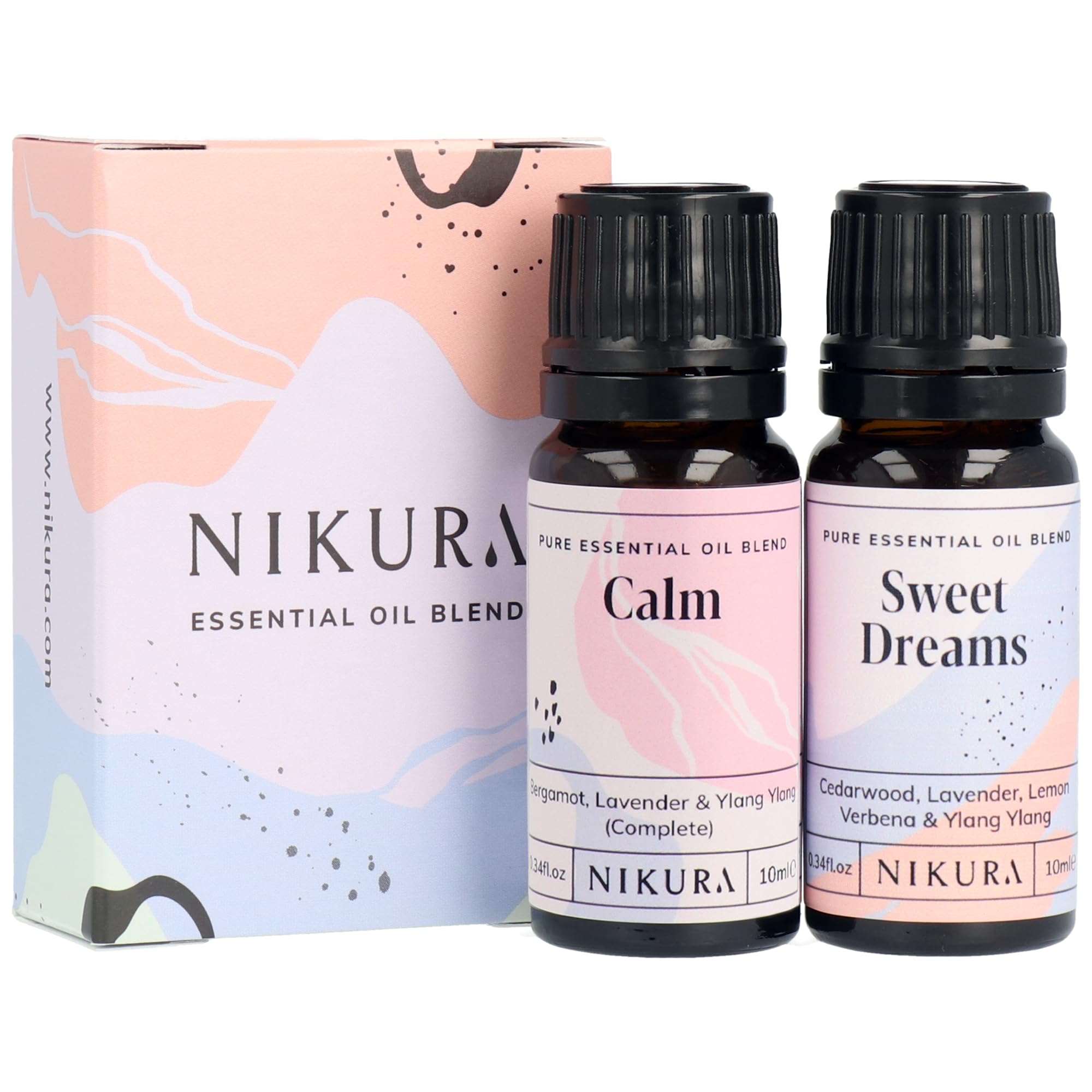 Nikura Anxiety Relief Essential Oil Blends Set - 2 x 10ml | Anti-Anxiety & Sweet Dreams | Essential Oils For Diffusers for Home, Aromatherapy | Lavender Oil for Sleep, Bergamot, Ylang Ylang for Stress
