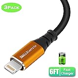 iPhone Charger 6FT [ Apple Mfi Certified ] Lightning Cable 3Pack Long 6 FT Sync SMALLElectric Charging USB Cord for iPhone 11 Pro Max X XS XR / 8/8 Plus / 7/7 Plus / 6/6 Plus / 5S / iPad iPod,Gold