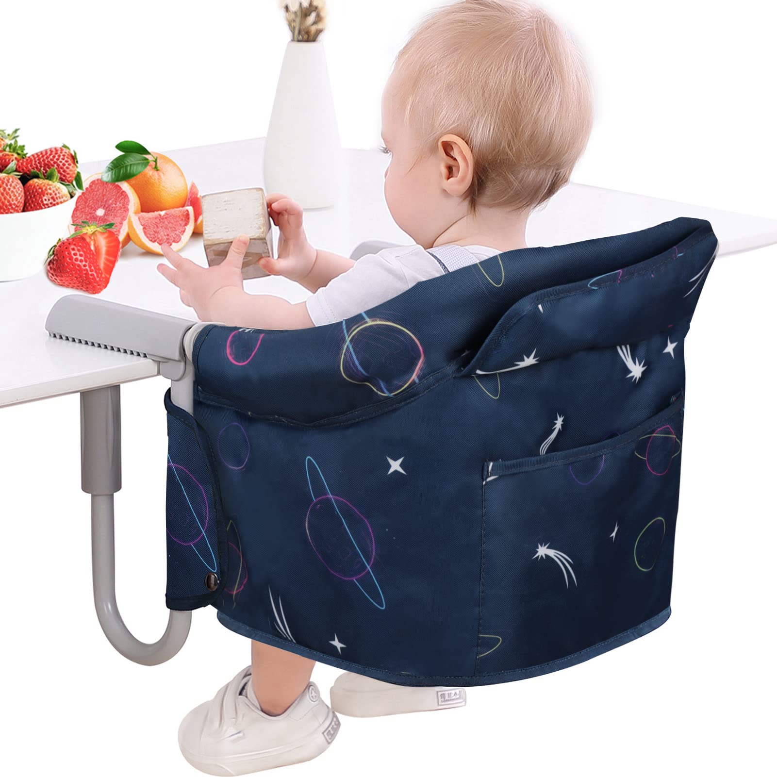 Teglu Portable Hook on Seat, Folding High Chair Baby Clip on Highchair with Seat Belt/Bag/Removable Seat for Home Travel, C2102, 6-36 Months/33lb-Blue