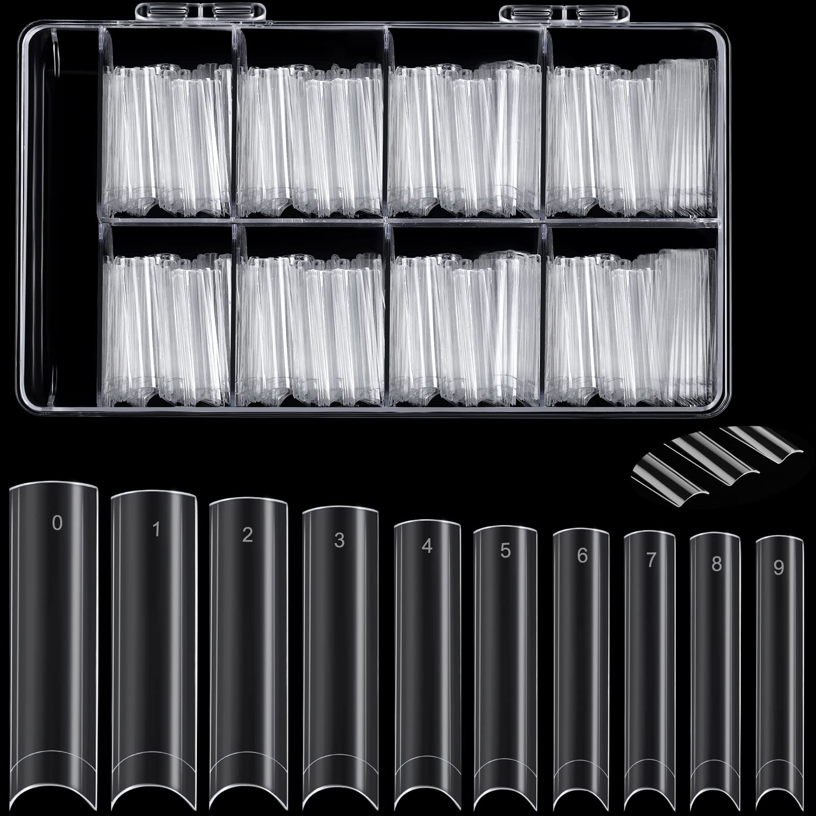500 Pcs Extra Long No C Curve XXL Square Tapered, No Trace Straight, Half Cover False Clear Nails Tips Set for Nails Salon and Home DIY French Design