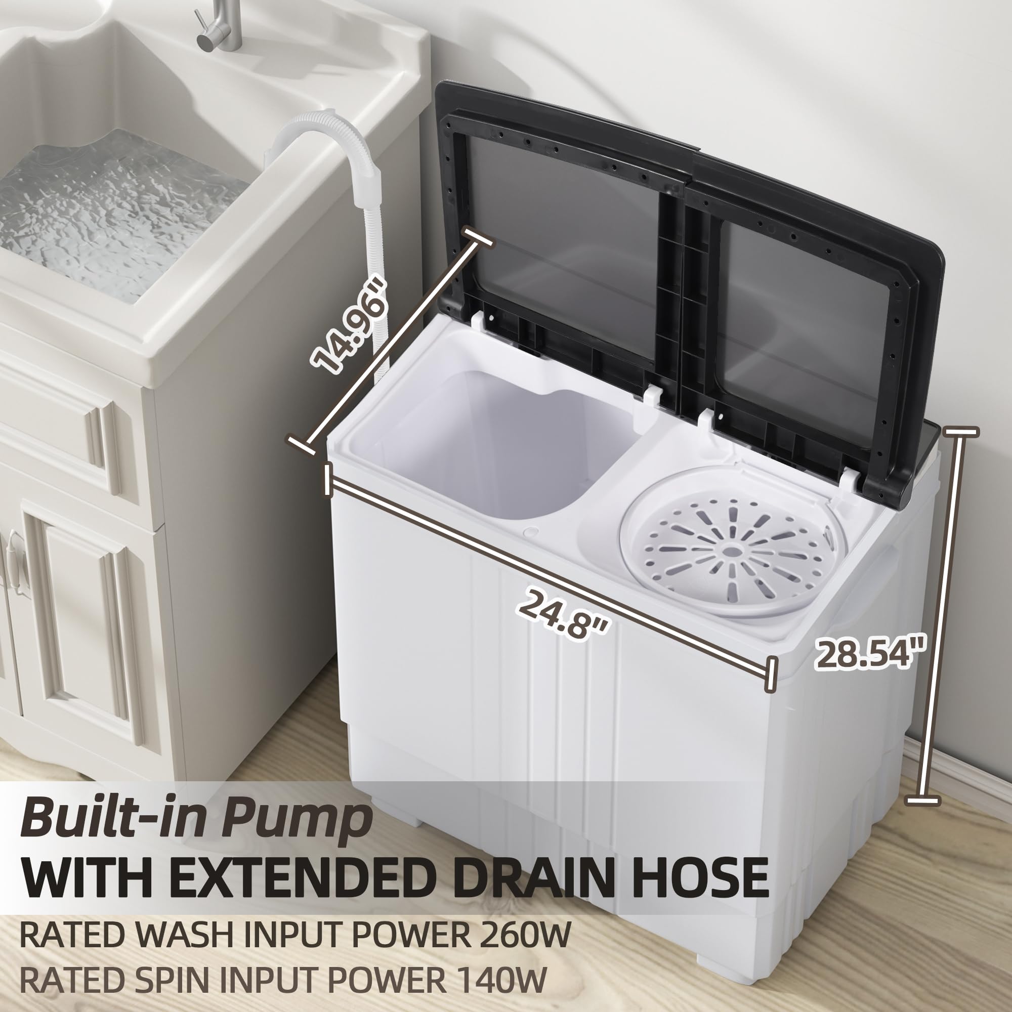 Elevon Portable Washing machine, 20lbs Mini Compact Laundry Washing Machine, Twin Tub 12lbs Washer & 8lbs Spinner, Clothes Washer Machine with Drain Pump for Apartment, Dormitory and RVs