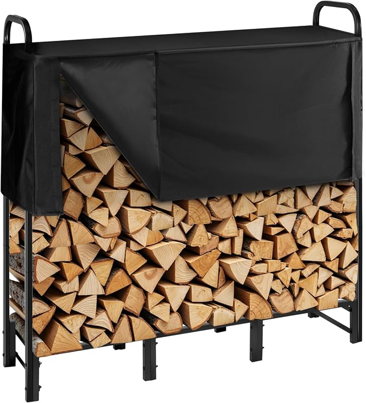 Portalegna con Copertura Impermeabile, Portalegna in Metallo per Esterni, 1220 x 320 x 1180 mm, Carico Massimo 181,4 kg, Copertura Parziale, Verniciato a Polvere, per Patio, Veranda