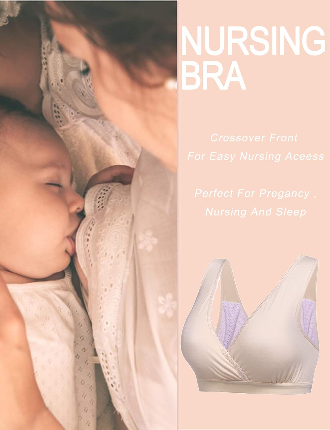 Ekouaer 2 Pack Nursing Sleep Bra Breastfeeding Bras Wireless Maternity Wide Band Shoulder Straps Bra at  Women’s Clothing store