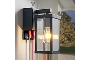 JOKAONOTL Dusk to Dawn Porch Lights with GFCI Outlets Waterproof Outdoor Wall Lights Exterior Lighting Fixtures Modern Outside Lights Wall Mount for House Patio Garage,Black,11.8''H,1PC