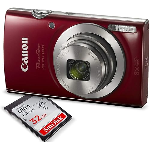 Canon PowerShot ELPH 180 Digital Camera (Red) w/ 32GB SD Card