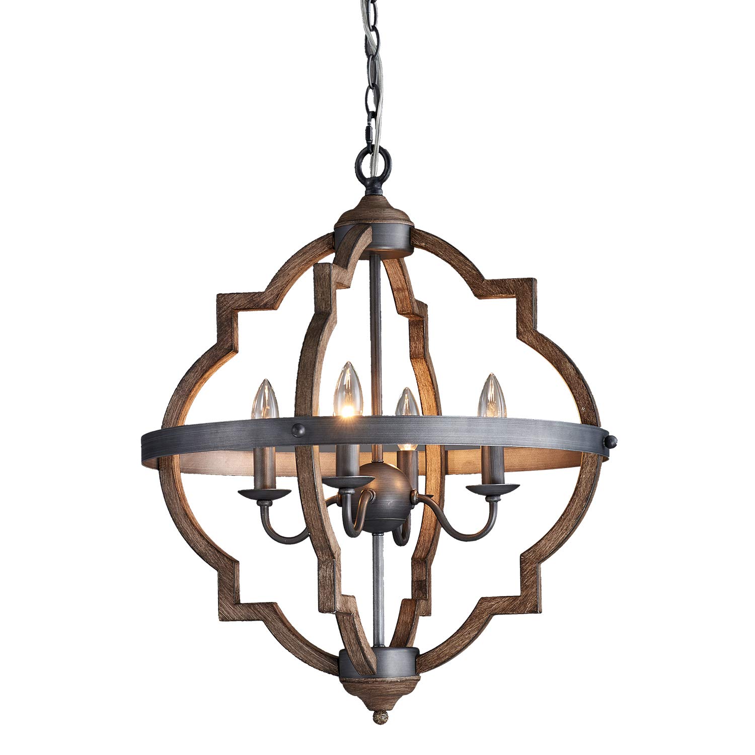 Saint Mossi Stardust Distressed Oak Finish Farmhouse Orb Chandelier Lighting Flush LED Ceiling Light Fixture Pendant Lamp Dining Room Bedroom Livingroom 4 E12 LED Bulbs Required