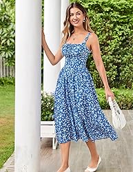 Women's Floral Dress Square Neck Spaghetti Strap