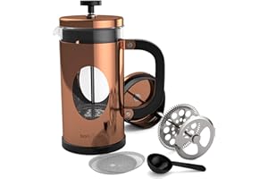 bonVIVO Large French Press Coffee Maker 34 oz – Glass Stainless Steel Coffee Press with Borosilicate Heat Resistant Carafe Reusable Filter Copper Finish Cafetiere for Gourmet Coffee Tea Lovers