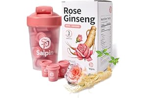 SAIPIN Ginseng Rose Tea with Shaker Bottle– Instant Herbal Kidney Tea for Energy & Beauty | 20 Pack Organic Adaptogen Rose Ginseng for Women & Men | Caffeine-Free, Sugar-Free | Detox