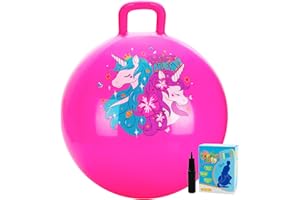 U&C Planet Hopper Ball 18 inches Bouncy Ball with Handle for Kids Age 3-6 Hoppity Hop Sit and Bounce Jumping Hopping Toy with Pump and Gift Box Great Gift for Birthday Christmas, Pink
