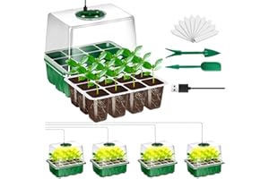 BEIUEN Seed Starter Tray with Grow Light, 5 Pack/60 Cells Seed Starter Kit, Seedling Starter Trays with Dome, Heightened Lids for Greenhouse Seeding Planting Growing (Green).