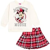 Disney Minnie Mouse Lilo & Stitch Girls Fleece Sweatshirt and Plaid Pleated Skirt Toddler to Big Kid Sizes (2T - 14-16)