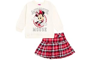 Disney Minnie Mouse Lilo & Stitch Girls Fleece Sweatshirt and Plaid Pleated Skirt Toddler to Big Kid Sizes (2T - 14-16)