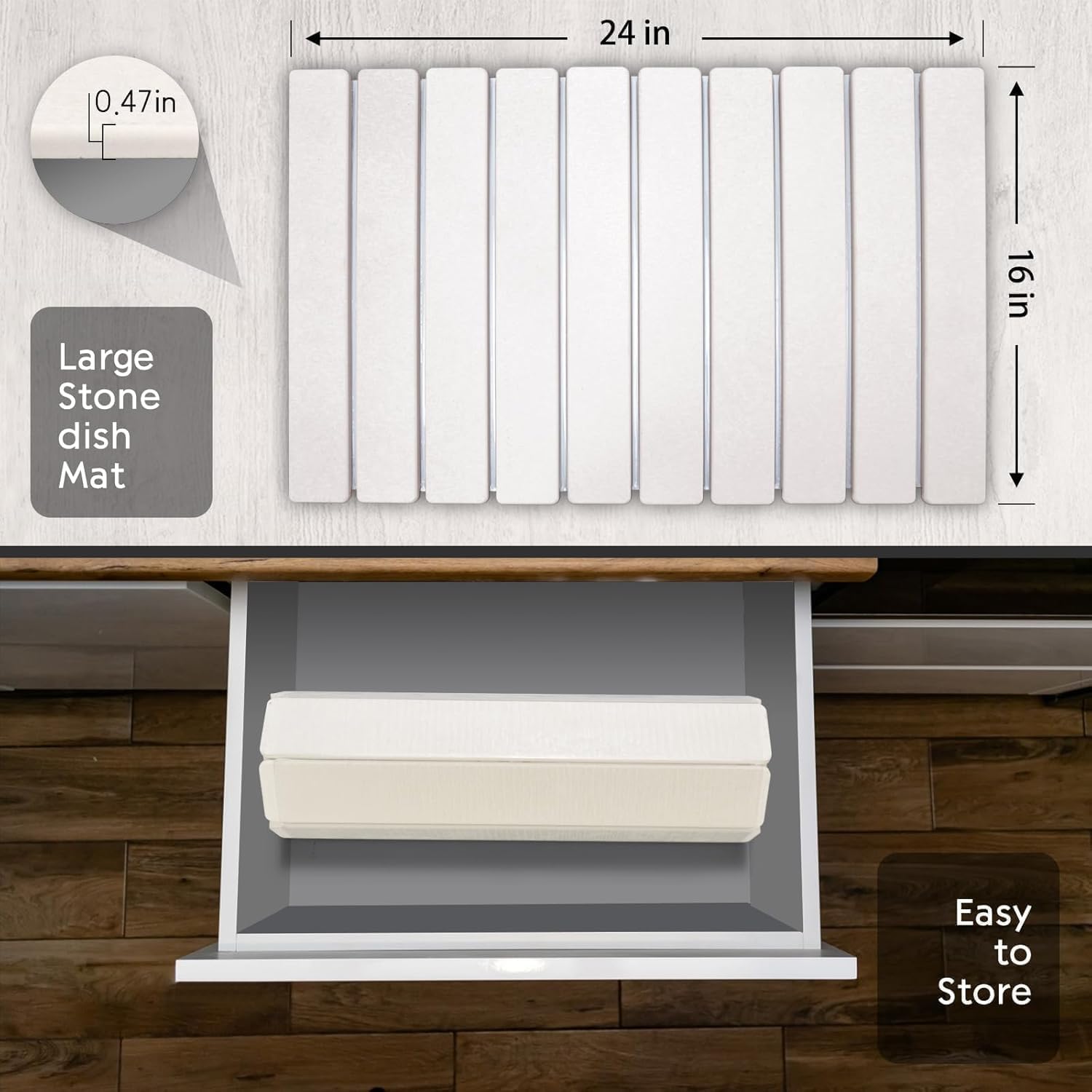 Large Stone Dish Drying Mat for Kitchen Counter, 24