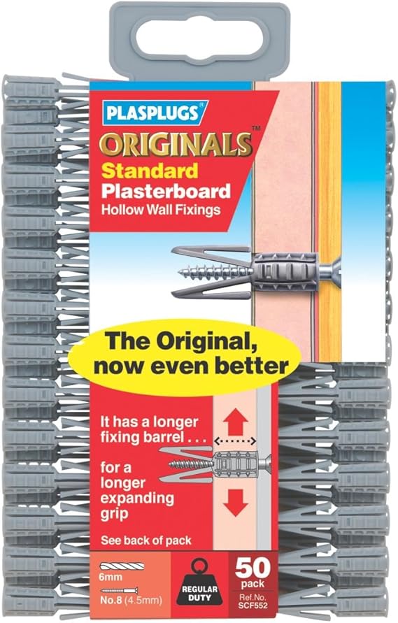 Plasplugs Original Plasterboard Wall Fixings Grey 4.5mm 50 Pack Amazon.co.uk DIY & Tools