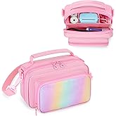 GRAOSO Kids Camera Case Compatible with ESOXOFFOR, Small Children Digital Carrying Bag with Pockets for Accessories, Front Binder Organizer Storage Printer Paper, with Detachable Shoulder Strap, Pink