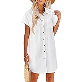 Zeagoo Summer Dresses for Women 2025 Cotton Button Down Short Sleeve Tshirt Dresses Casual Mini Beach Dress