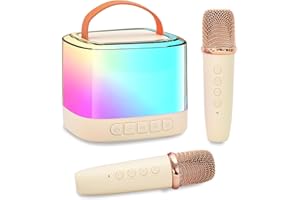 XIWOA Karaoke Machine for Kids,Portable Bluetooth Speaker with Wireless Microphone for Illusionary Flowing Light,Karaoke Toys Gifts for Girls & Boys Ages 4-12 +Year Old Birthday Party