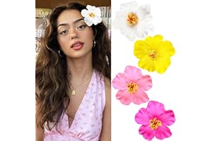 TETIZO 4Pcs Hawaiian Flower Hair Clips for Women,Plumeria Hibiscus Hair Clips Rose Hair Barrettes 3.5 Inch Artificial Flower Clips,Hair Accessories for Vacation Beach Party, Boho Clips for Girls Wedding