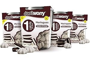Don't Worry Low Calorie Meringue Cookies - 4 Pack - Cookies & Cream, Just 1 Calorie per Piece | Low Sugar Candy, Gluten Free, Protein Snacks | Keto Friendly and Healthy Snacks for Adults