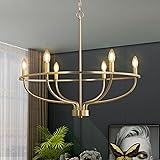FookChak 6 Light Gold Chandelier, Brushed Gold