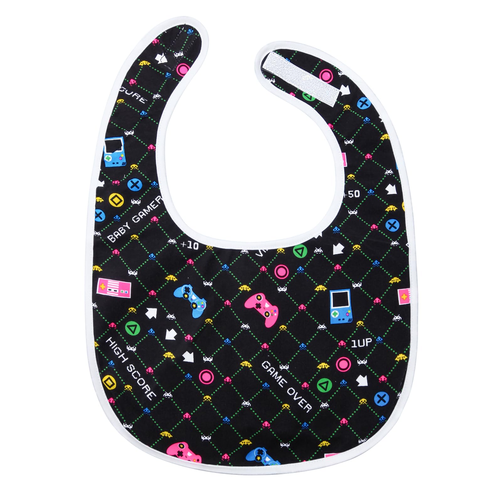 LittleForBig Cotton Waterproof Printed Adult Bib with Adjustable Hook-and-Loop Fastener Closure - Baby Gamer Adult Bib