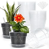 BTPLASTIK Clear Plastic Nursery Pots for Plants, 6 Inch Transparent Plant Pot with Drainage Holes, Flower Pots with Saucers,