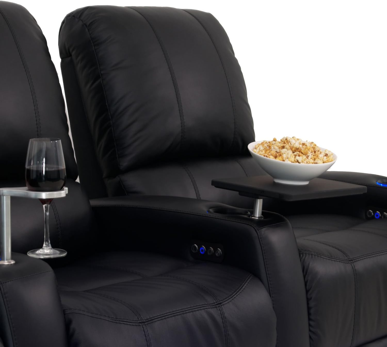 Blaze XL900 Home Theatre Furniture - Black Premium Leather - USB Charging Port - Memory Foam - Accessory Dock - Lighted Cups - Power Recline - Straight Row 4 with Middle Loveseat: Furniture & Decor