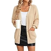 QUALFORT Cardigan Sweaters for Women 100% Cotton Button-Down Oversized Knit Cardigans with Pockets for Fall Winter Trendy