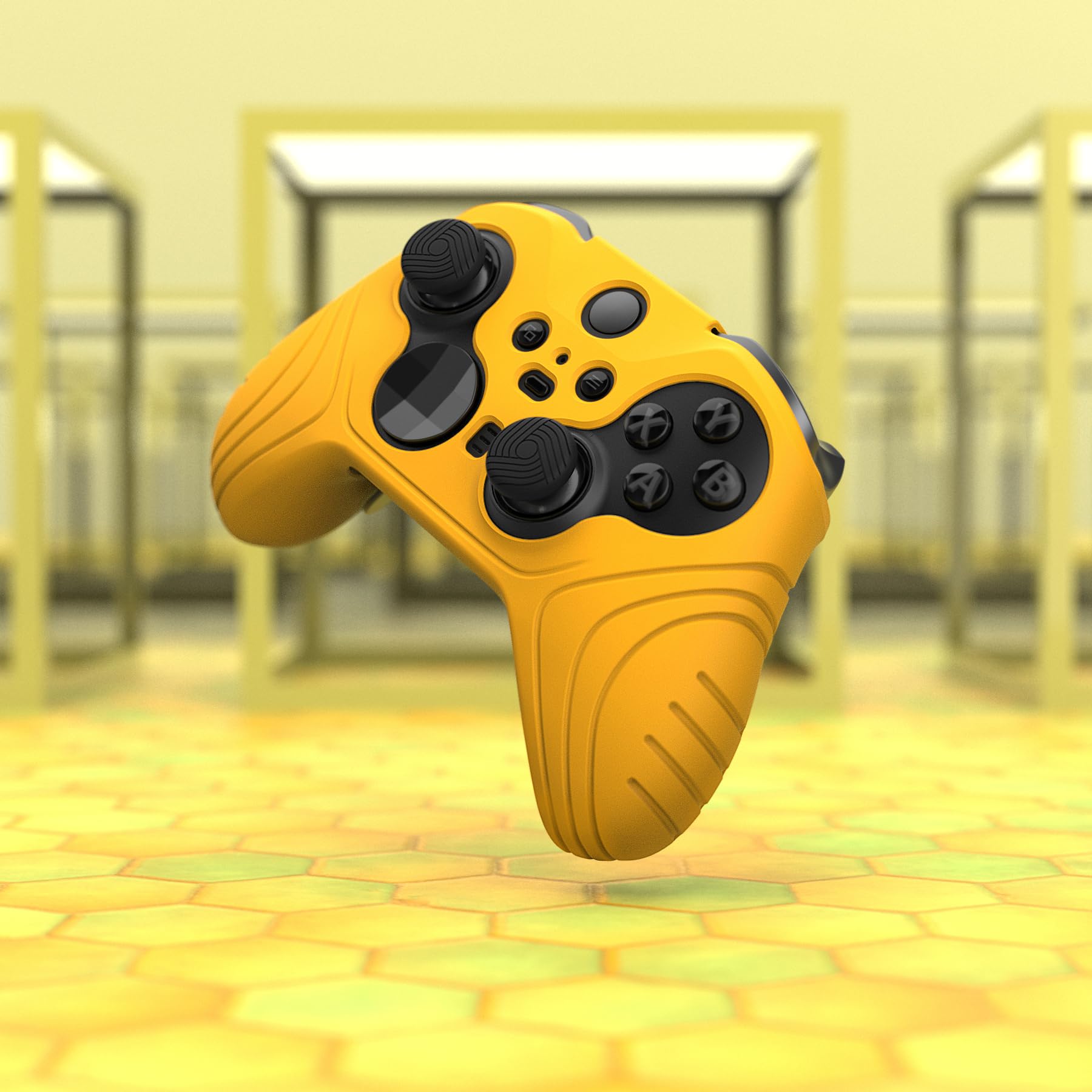 PlayVital Samurai Edition Anti Slip Silicone Case for Xbox Elite Wireless Controller Series 2 Core, Ergonomic Soft Rubber Skin Protector for Xbox Elite Series 2 with Thumb Grips - Caution Yellow