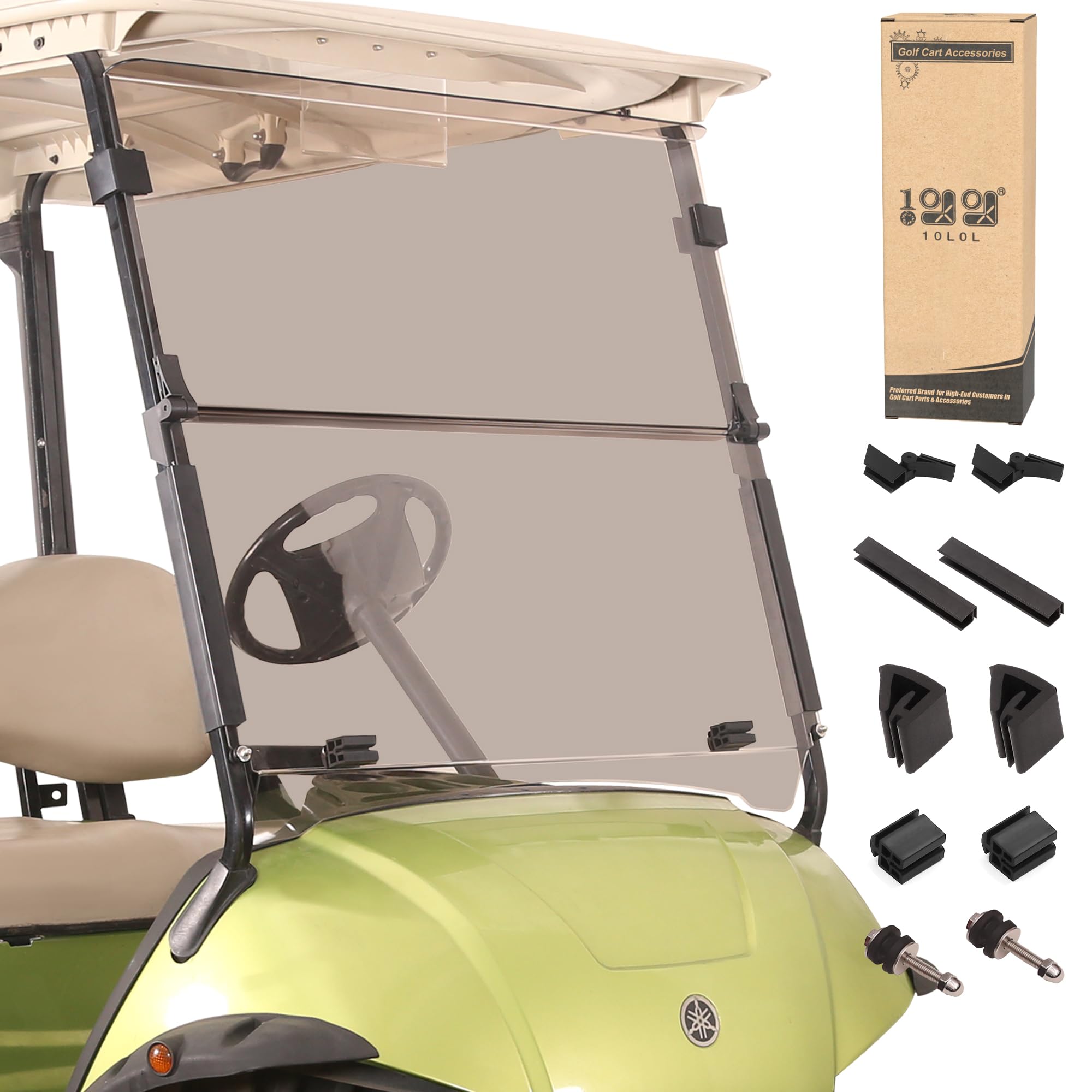 Photo 1 of 10L0L Golf Cart Foldable Windshield 3/16" (5MM) Thicken Only for 2007-2016 Yamaha Drive(G29), Fits 1"×1" Struts Rail Front Folding Acrylic Windshield Replacement, Included Mounting Hardware - Tinted