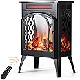 Rintuf Small Electric Fireplace Heater, 1500W Infrared Fireplace Stove with 3D Flame Effect, Adjustable Thermostat, 8H Timer, Remote Control, Freestanding Space Heaters for Indoor Use Large Room Safe