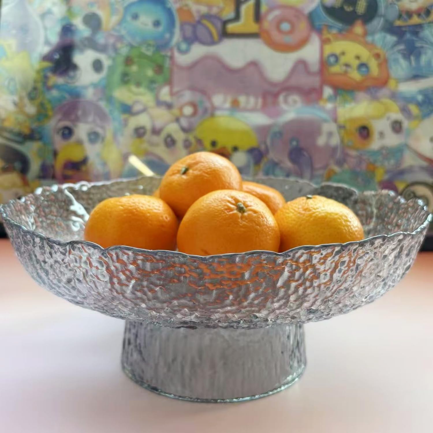 FESTLOVE Glass Fruit Bowl, 10” Gray Decorative Bowl, Fruit Bowl for Kitchen Counter, Decorative Pedestal Bowl Centerpieces Table for Home Décor, Candy Dish Dessert Display Stand