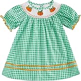 Toddler Baby Girl Halloween Clothes Pumpkin Embroidery Smocked Dress Plaid Puff Sleeve Princess Dresses Fall Outfit