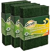 Scouring Pads - Heavy Duty Household Cleaning Scrubber with Non-Scratch Anti-Grease Technology - Reusable Scrubbing Pads - Green, 12 Pack