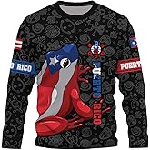 Owlfder Men's Puerto Rico Flag Long Sleeve T-Shirt 3D Printed Boricua Vintage Crew Neck Puertorrican Shirt for Women