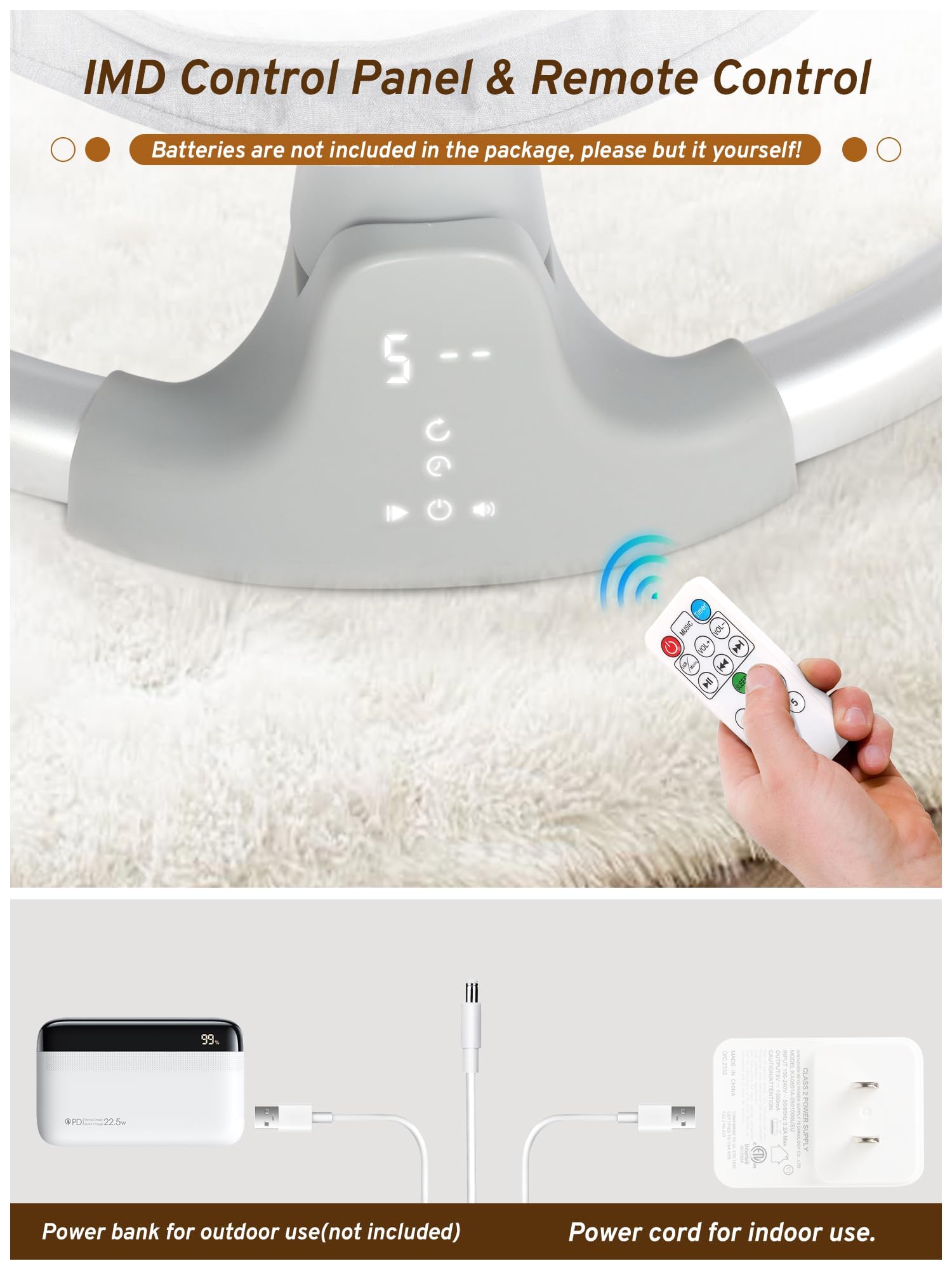 BIUSIKAN Baby Swings for Infants, Electric Baby Swing with Lullabies, Bluetooth, Remote Control, Infant Swing with 3 Seat Positions for Baby Boy Girl, Portable Baby Swing, Grey