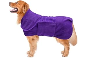 MOREZI Dog Drying Coat Dressing Gown Towel Robe pet Microfibre Super Absorbent Anxiety Relief Designed Puppy fit for xs Small Medium Large Dogs - Purple - XXL