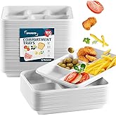 5 Compartment Plates Disposable Heavy Duty (100 Pack) Trays 12.5" x 8.6" - Sugarcane School Trays - Disposable Plates with Compartments Sectioned - Environmentally-Friendly Paper Dividers