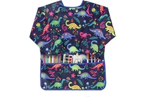 BAHABY Kids Art Smocks Painting Smock with Long Sleeve and 3 Pockets for Age 3-8